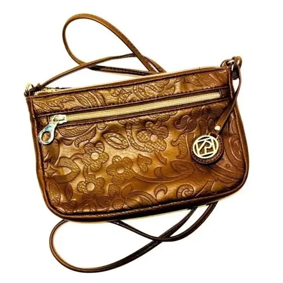Relic Floral Embossed Brown Crossbody Bag - Picture 1 of 6